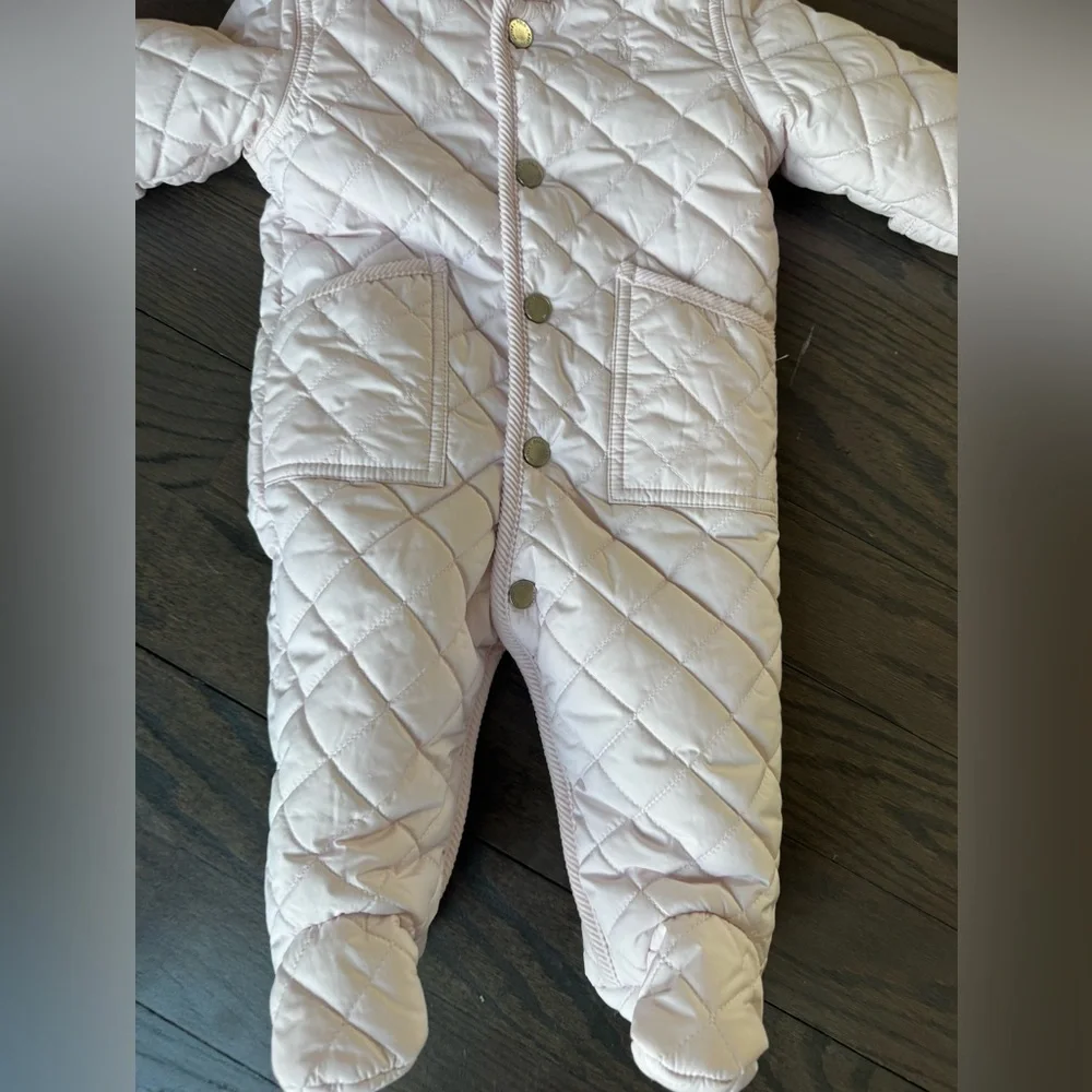 Ralph Lauren Baby Water-Repellent Hooded Barn Pink Pramsuit Size 6M